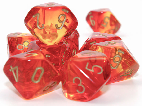 Chessex Dice Gemini Translucent Red Yellow / Gold - Tärningar