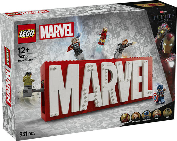 LEGO Super Heroes Marvel logotyp och minifigurer 76313