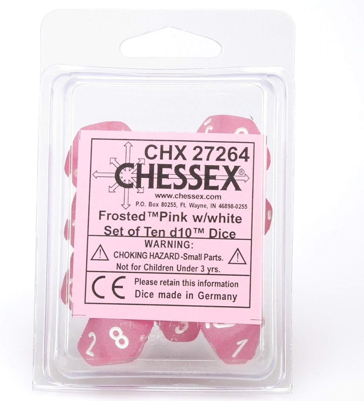 Chessex Dice Frosted Polyheral Pink with White Numbers - Tärningar
