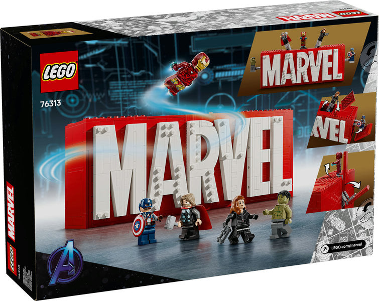 LEGO Super Heroes Marvel logotyp och minifigurer 76313