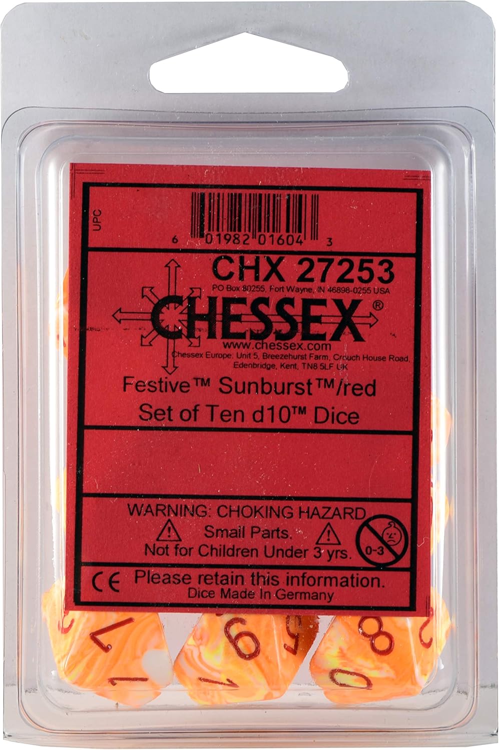 Chessex Dice Gemini Festive Sunburst/Red - Tärningar