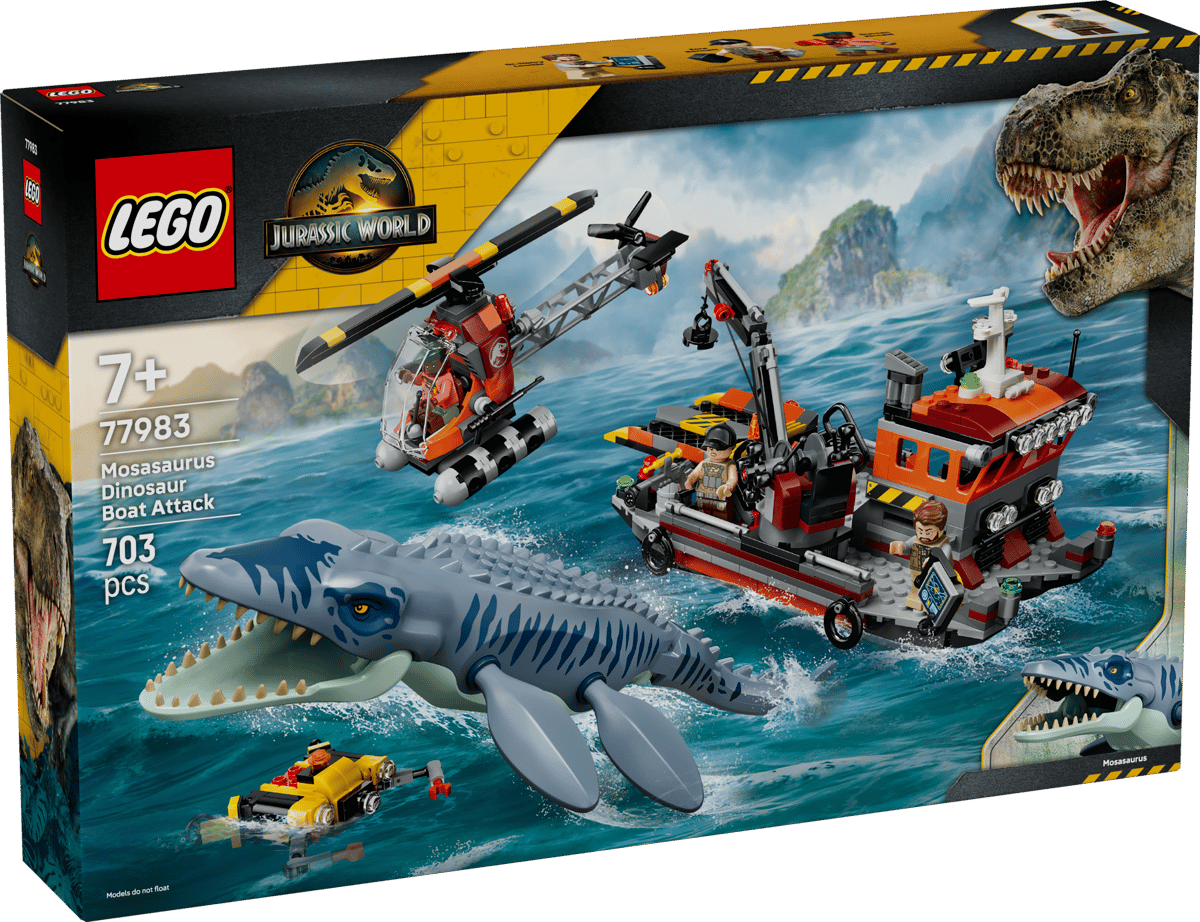 LEGO Jurassic World Dinosaurieattack med båt och mosasaurus 77983