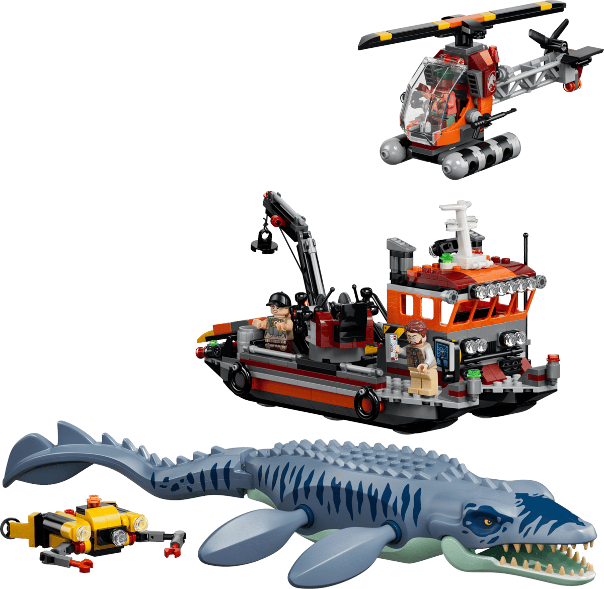 LEGO Jurassic World Dinosaurieattack med båt och mosasaurus 77983