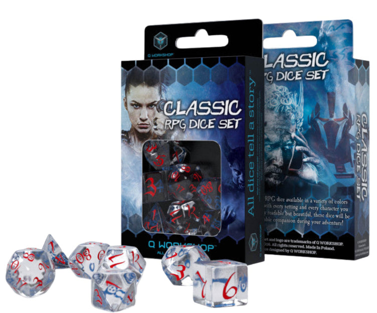 Q Workshop - Classic RPG Translucent & blue red Dice Set - Tärningar