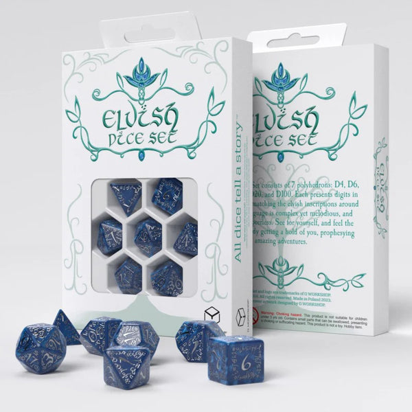 Q Workshop - Elvish Cobalt & Silver Dice Set - Tärningar