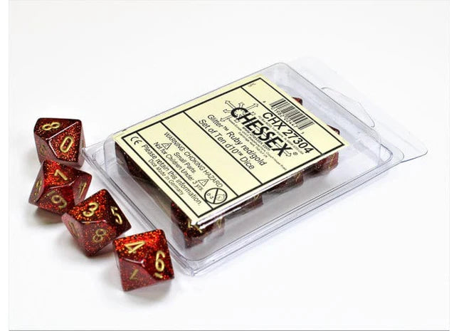 Chessex Dice Glitter Ruby/Gold - Tärningar