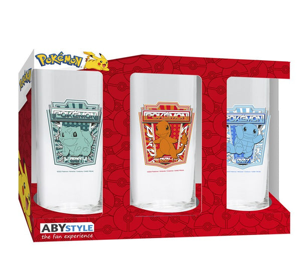 Pokemon Glas-set – Bulbasaur, Charmander & Squirtle (3-pack)