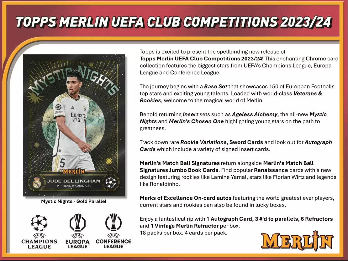 TOPPS Chrome 2023-24 Merlin UEFA Club Competitions – Hobby Box - Fotbollskort