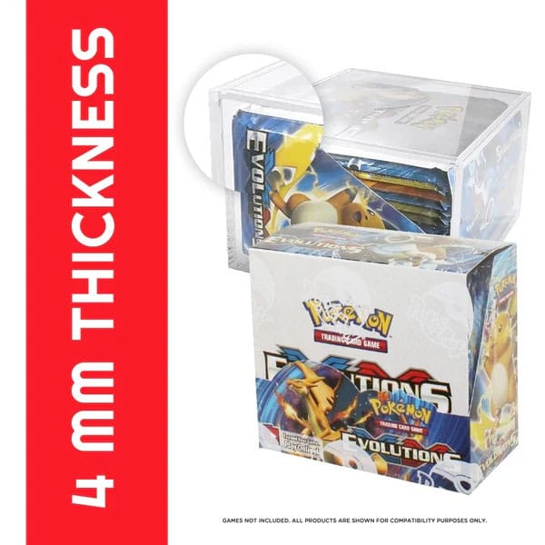 Evoretro Premium Acrylic Display Case for Pokemon Booster Box Display with Sliding Lid