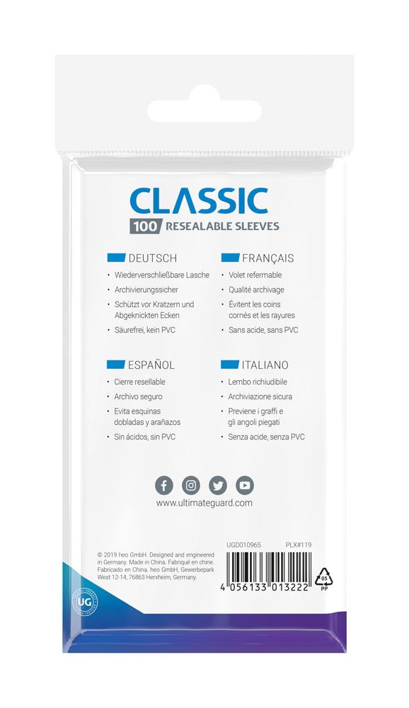 Ultimate Guard Classic Sleeves Standard Size (100st) - Resealable